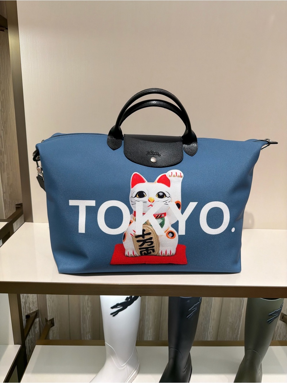 Blue Tokyo Maneki-Neko Print Tote Bag